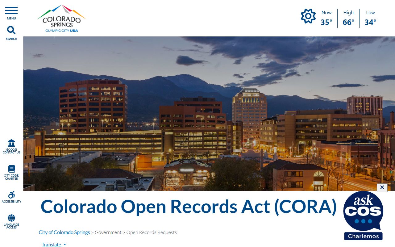 Colorado Springs CORA page explaining open records act procedures